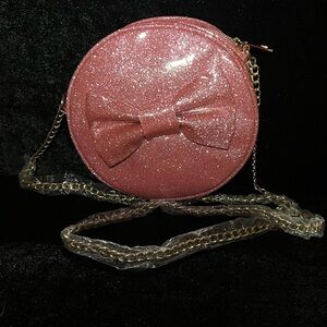 Glittery Pink Round Bow Bag